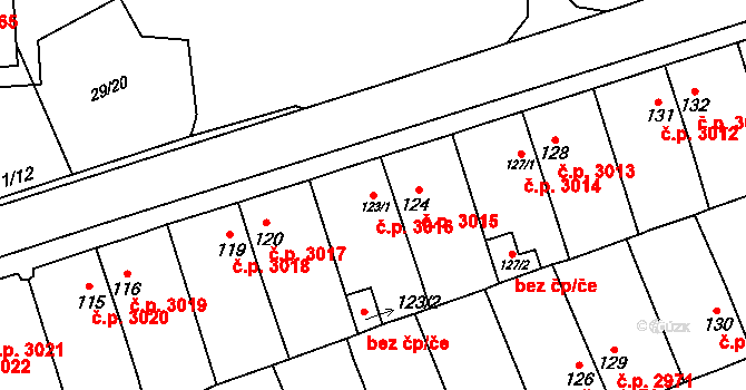 Znojmo 3016 na parcele st. 123/1 v KÚ Znojmo-Louka, Katastrální mapa