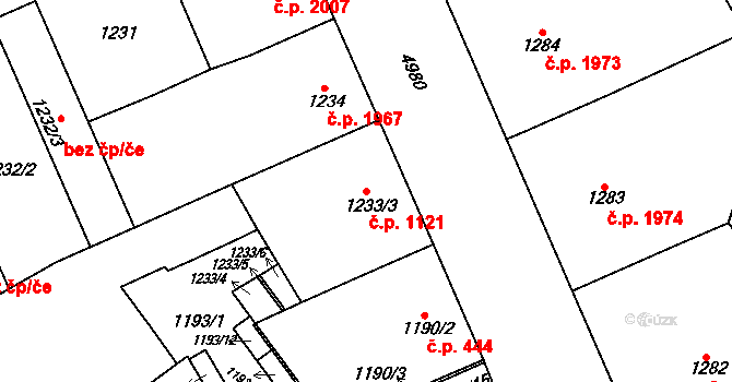 Přerov I-Město 1121, Přerov na parcele st. 1233/3 v KÚ Přerov, Katastrální mapa