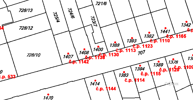 Kojetín I-Město 1130, Kojetín na parcele st. 1400 v KÚ Kojetín, Katastrální mapa