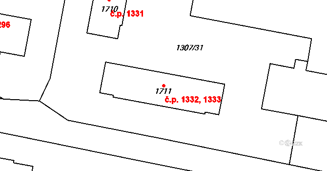 Říčany 1332,1333 na parcele st. 1711 v KÚ Říčany u Prahy, Katastrální mapa
