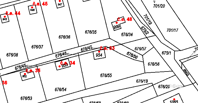Olšany 33, Brandýsek na parcele st. 954 v KÚ Brandýsek, Katastrální mapa