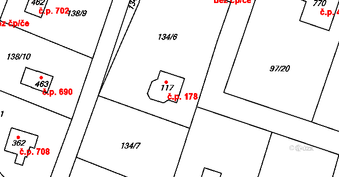 Březová 178, Březová-Oleško na parcele st. 117 v KÚ Březová u Zvole, Katastrální mapa