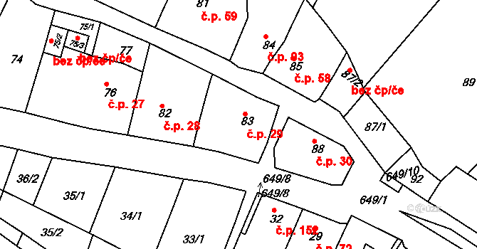 Opatovice 29, Vyškov na parcele st. 83 v KÚ Opatovice u Vyškova, Katastrální mapa