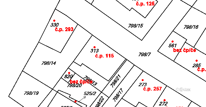 Cerhenice 115 na parcele st. 313 v KÚ Cerhenice, Katastrální mapa