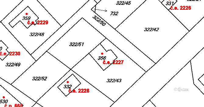 Struhařov 2227, Kamenice na parcele st. 356 v KÚ Štiřín, Katastrální mapa