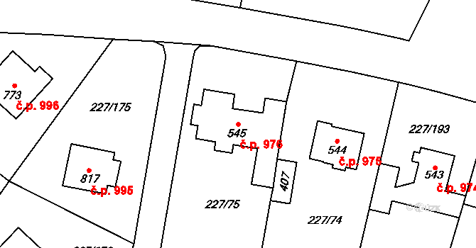 Švermov 976, Kladno na parcele st. 545 v KÚ Hnidousy, Katastrální mapa