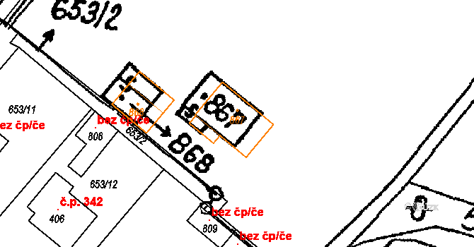 Krucemburk 496 na parcele st. 867 v KÚ Krucemburk, Katastrální mapa