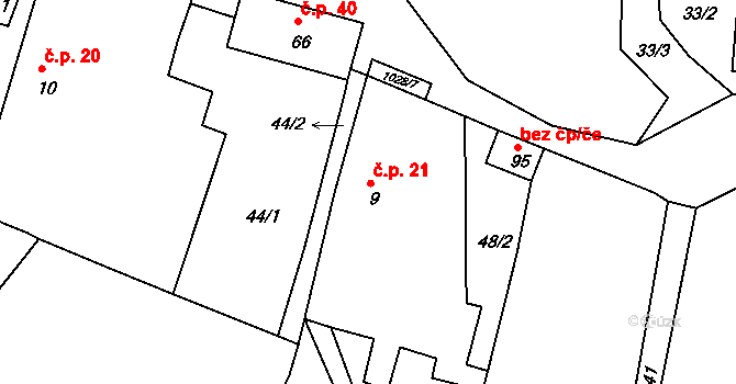 Sumrakov 21, Studená na parcele st. 9 v KÚ Sumrakov, Katastrální mapa