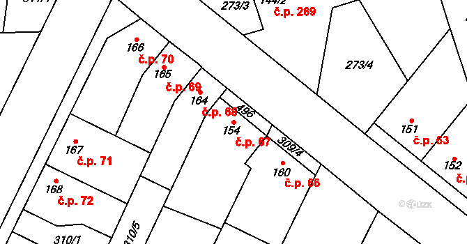 Třebčín 67, Lutín na parcele st. 154 v KÚ Třebčín, Katastrální mapa