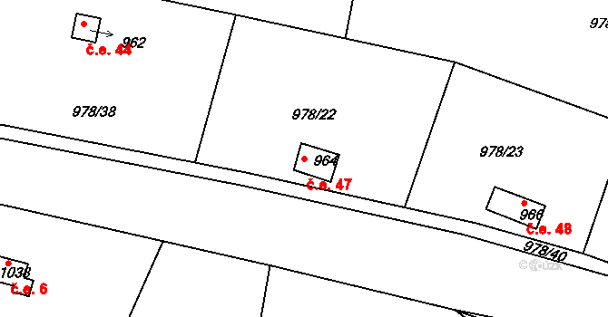 Holubov 47 na parcele st. 964 v KÚ Holubov, Katastrální mapa