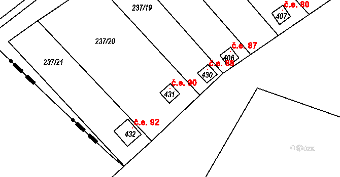 Horní Beřkovice 90 na parcele st. 431 v KÚ Horní Beřkovice, Katastrální mapa