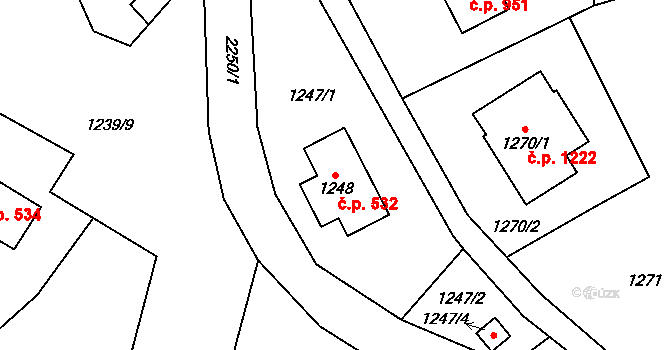 Jilemnice 532 na parcele st. 1248 v KÚ Jilemnice, Katastrální mapa