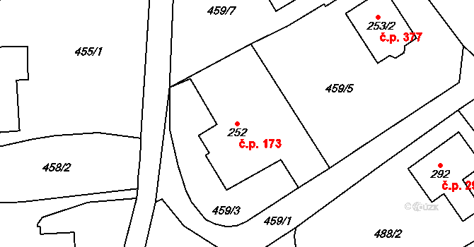 Dlouhá Třebová 173 na parcele st. 252 v KÚ Dlouhá Třebová, Katastrální mapa