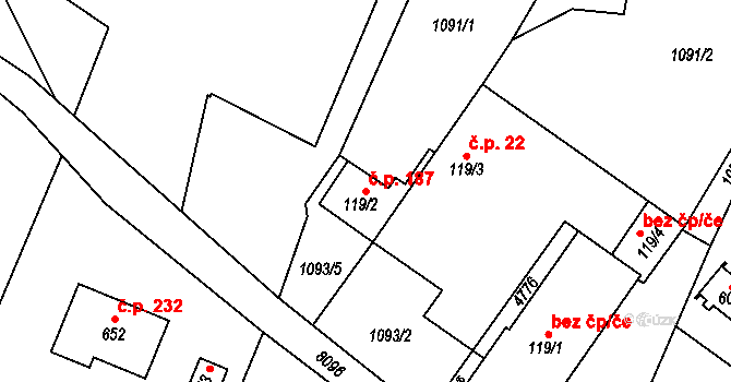 Dolní Sloupnice 187, Sloupnice na parcele st. 119/2 v KÚ Dolní Sloupnice, Katastrální mapa