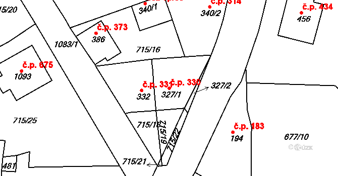 Bohosudov 330, Krupka na parcele st. 327/1 v KÚ Bohosudov, Katastrální mapa