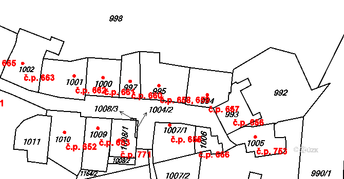 Štýřice 658,659, Brno na parcele st. 995 v KÚ Štýřice, Katastrální mapa