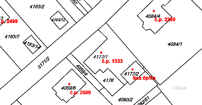 Místek 1333, Frýdek-Místek na parcele st. 4177/1 v KÚ Místek, Katastrální mapa