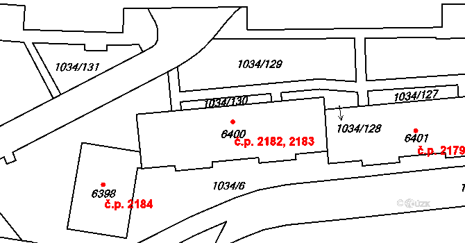 Cheb 2182,2183 na parcele st. 6400 v KÚ Cheb, Katastrální mapa