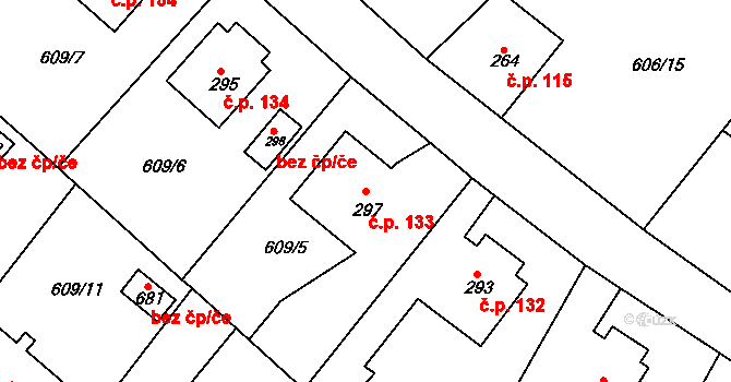 Čachovice 133 na parcele st. 297 v KÚ Čachovice, Katastrální mapa