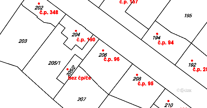 Kolovraty 96, Praha na parcele st. 206 v KÚ Kolovraty, Katastrální mapa