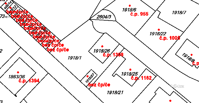 Radotín 1398, Praha na parcele st. 1918/26 v KÚ Radotín, Katastrální mapa