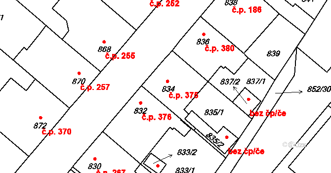 Suchdol nad Lužnicí 375 na parcele st. 834 v KÚ Suchdol nad Lužnicí, Katastrální mapa