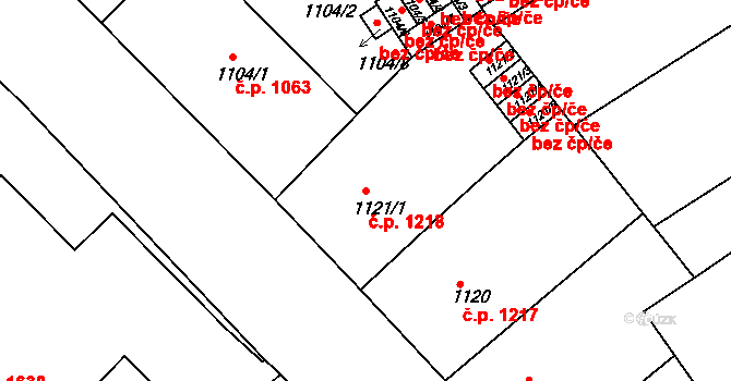 Nusle 1218, Praha na parcele st. 1121/1 v KÚ Nusle, Katastrální mapa