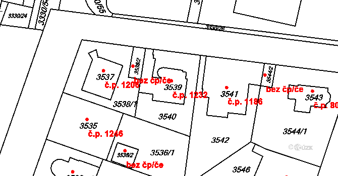 Modřany 1232, Praha na parcele st. 3539 v KÚ Modřany, Katastrální mapa