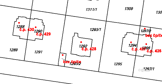 Střešovice 428, Praha na parcele st. 1292 v KÚ Střešovice, Katastrální mapa