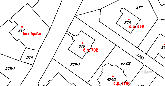 Kobylisy 702, Praha na parcele st. 878 v KÚ Kobylisy, Katastrální mapa