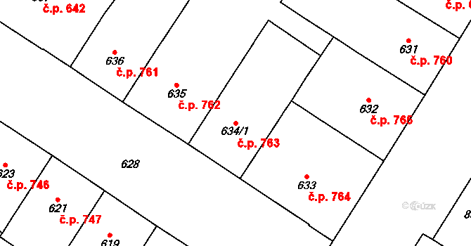 Vršovice 763, Praha na parcele st. 634/1 v KÚ Vršovice, Katastrální mapa