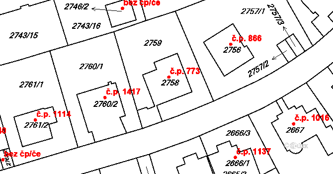 Michle 773, Praha na parcele st. 2758 v KÚ Michle, Katastrální mapa