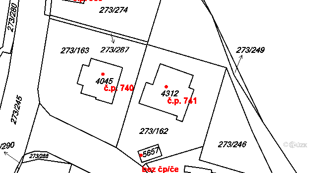 Střední Předměstí 741, Trutnov na parcele st. 4312 v KÚ Trutnov, Katastrální mapa