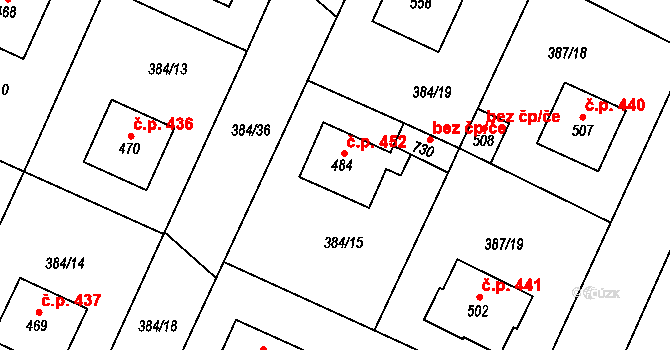 Stará Huť 452 na parcele st. 484 v KÚ Stará Huť, Katastrální mapa