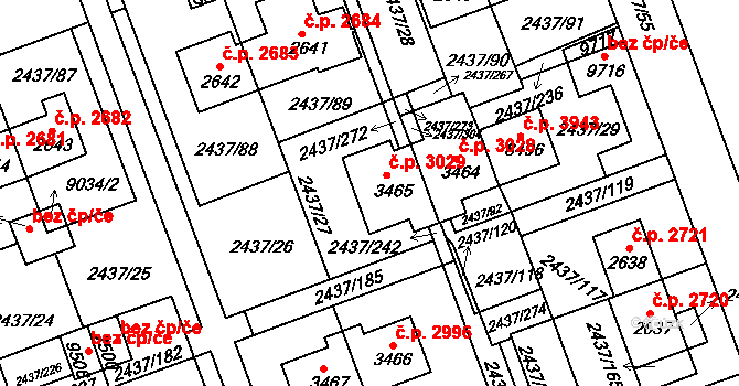 Hodonín 3029 na parcele st. 3465 v KÚ Hodonín, Katastrální mapa