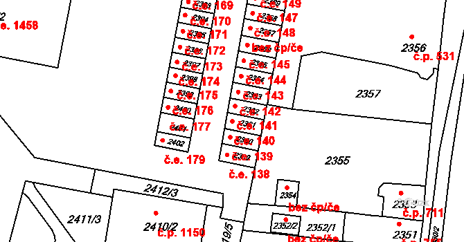 Jirkov 140 na parcele st. 2361 v KÚ Jirkov, Katastrální mapa