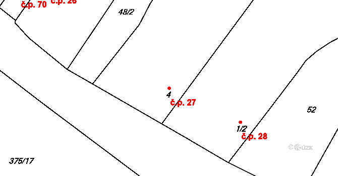 Polní Chrčice 27 na parcele st. 4 v KÚ Polní Chrčice, Katastrální mapa