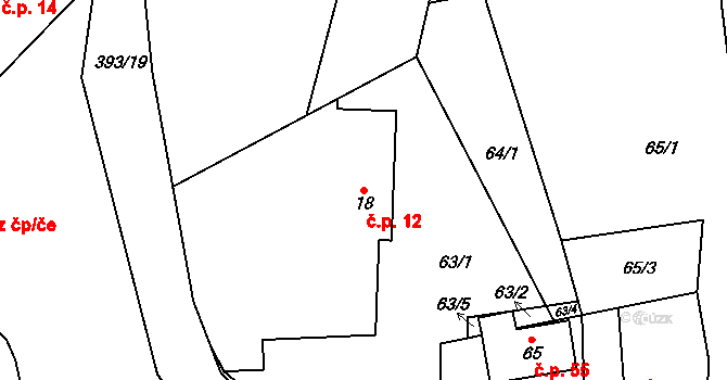 Samšina 12 na parcele st. 18 v KÚ Samšina, Katastrální mapa