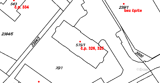 Želetava 325,326 na parcele st. 515/1 v KÚ Želetava, Katastrální mapa