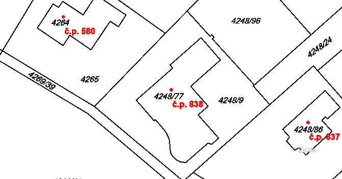 Litomyšlské Předměstí 838, Vysoké Mýto na parcele st. 4248/77 v KÚ Vysoké Mýto, Katastrální mapa