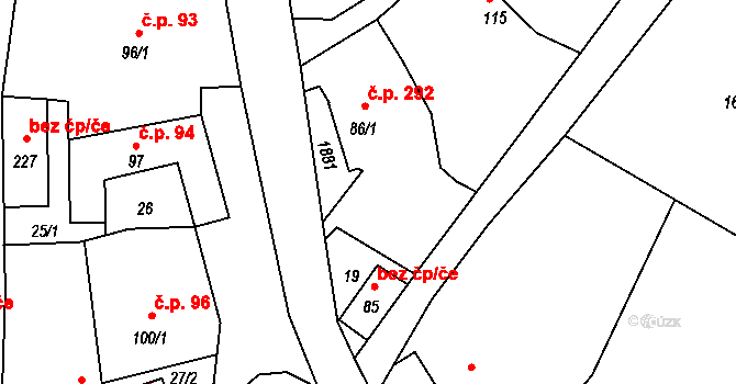 Provodov 292 na parcele st. 86/1 v KÚ Provodov na Moravě, Katastrální mapa