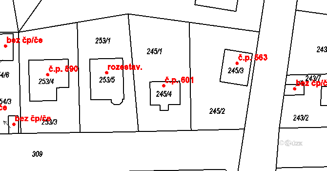 České Budějovice 4 601, České Budějovice na parcele st. 245/4 v KÚ České Budějovice 4, Katastrální mapa