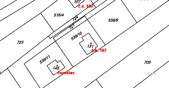 Ješovice 167, Liběchov na parcele st. 131 v KÚ Ješovice, Katastrální mapa