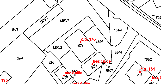 Litohoř 176 na parcele st. 32/2 v KÚ Litohoř, Katastrální mapa