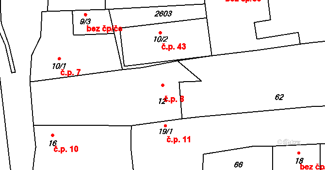 Kožichovice 8 na parcele st. 12 v KÚ Kožichovice, Katastrální mapa