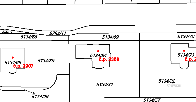Pod Bezručovým vrchem 2308, Krnov na parcele st. 5134/84 v KÚ Krnov-Horní Předměstí, Katastrální mapa