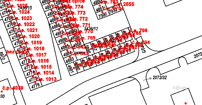 Hodonín 590 na parcele st. 4876 v KÚ Hodonín, Katastrální mapa
