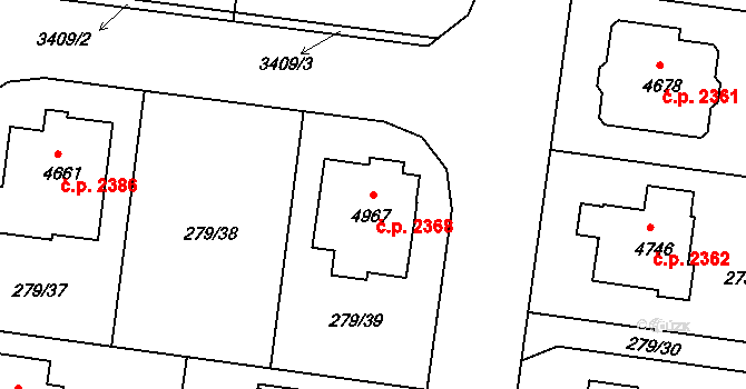 Nymburk 2368 na parcele st. 4967 v KÚ Nymburk, Katastrální mapa