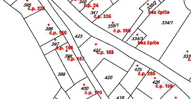 Předměstí 158, Litoměřice na parcele st. 421 v KÚ Litoměřice, Katastrální mapa