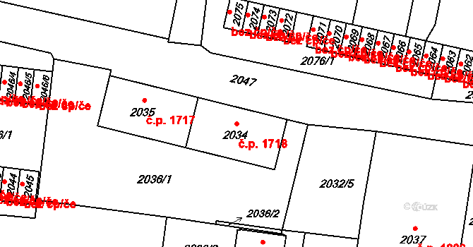 Slezská Ostrava 1718, Ostrava na parcele st. 2034 v KÚ Slezská Ostrava, Katastrální mapa
